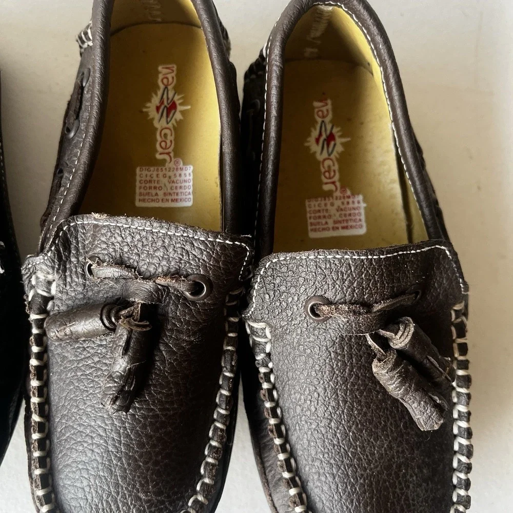 Nazz Car‎ Kids Loafers 18.5 Black Brown Leather Mexican Slip-On Shoes 2 Pairs